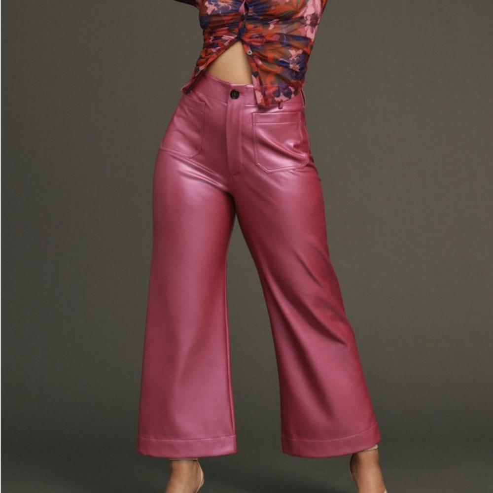 LIKE NEW EUC The Colette Cropped Wide-Leg Vegan Leather Pants PETITE